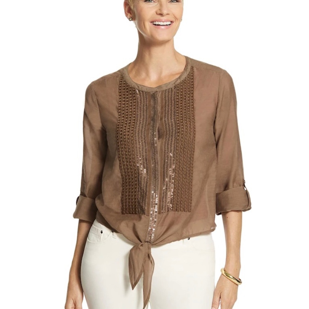 Chico’s Tie Front Top with Sequins Size 1